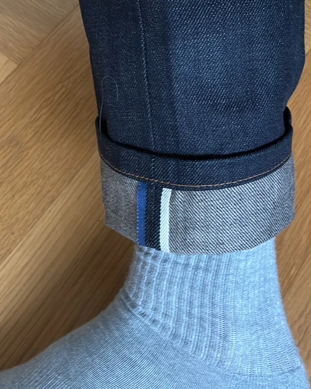 Selvedge denim jeans with a cuffed hem